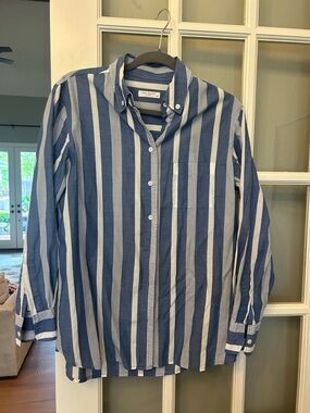 Equipment Blue and White Vertical Stripe Button-Down Shirt